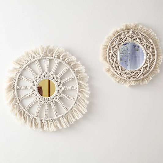 Boho Nordic Wall Mirror Decor | Handmade Cotton Rope Hanging Tapestry – Minimalist Bedroom Wall Accent
