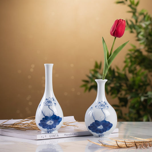 Hand-Painted Ceramic Vase | Chinese Style Minimalist Decorative Flower Vase for Home & Living Room